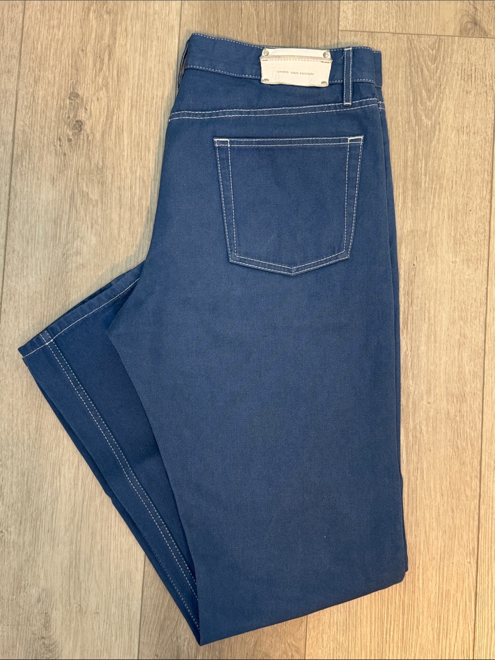 Dries Van Noten Medium Blue Men's Jeans White Stitching